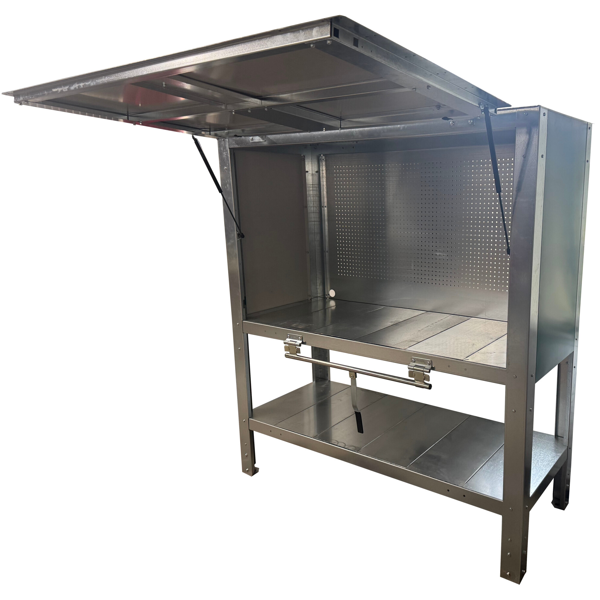 Western Heavy-Duty Steel Workbench — 72.5in. x 30.25in. x 81.5in., 1000-Lb. Capacity, Gas Shocks, Lockable Canopy, Model# 1418